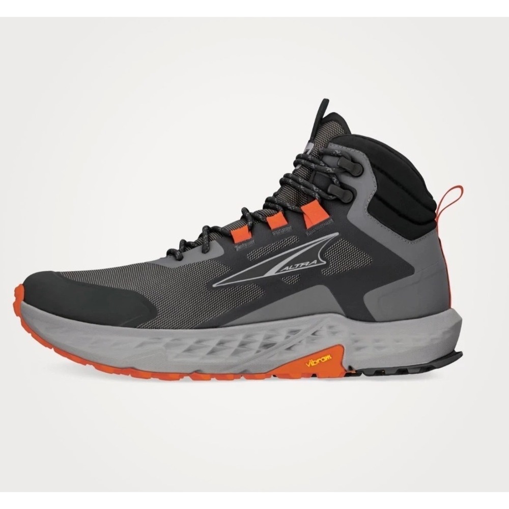 Altra Timp Hiker Mens 15 Gray Orange Mid Top Trail Hiking Shoes Vibram Sole
